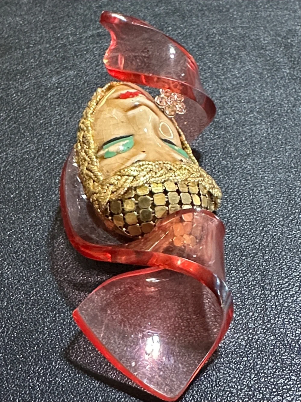 RARE 1940’s Elzac Victim Of Fashion Ceramic & Lucite Brooch